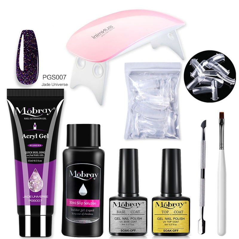 Mobray Poly Nail Gel Kit Nail Set With Nail Drying Lamp Base Top Coat Extension Gel Nail Kit Nail Tools Manicure Set