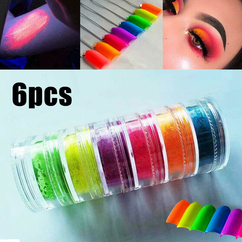 6 Color Neon Monochrome Eyeshadow Single Matte Fluorescent Eye Shadow Palette Multifunctional Glitter Nail Powder Manicure TSLM1