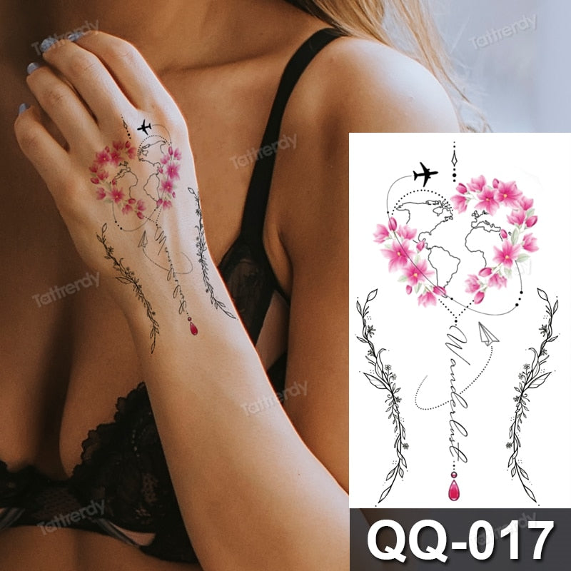 Small Plant Tattoo Sticker Flowers Purple Lavender Daisy Lovely Hand Finger Tattoos Waterproof Sleeve Body Art Temporary Tattoo