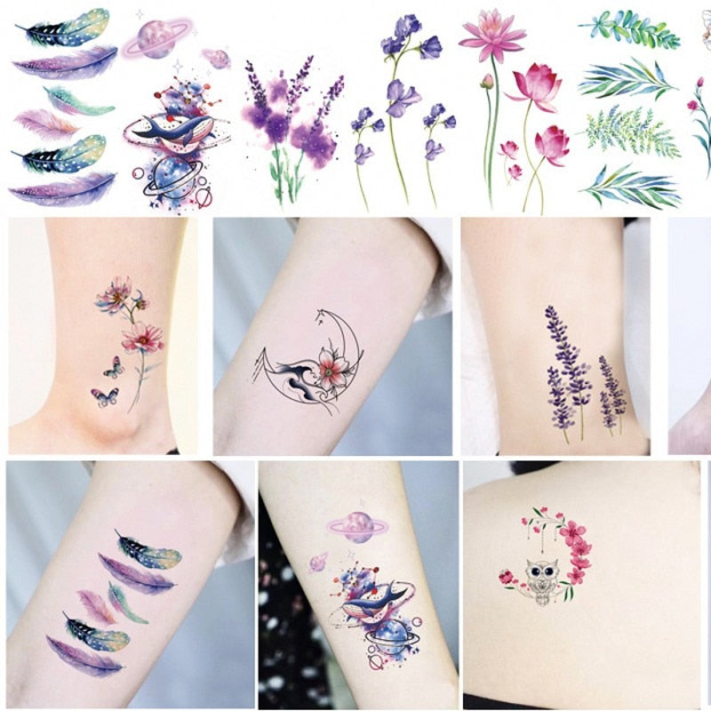 Black Rose Waterproof Fake Tattoos Women Girls Arm Legs Waist Clavicle Flower Transfer Decals Body Art Temporary Tattoos Sticker