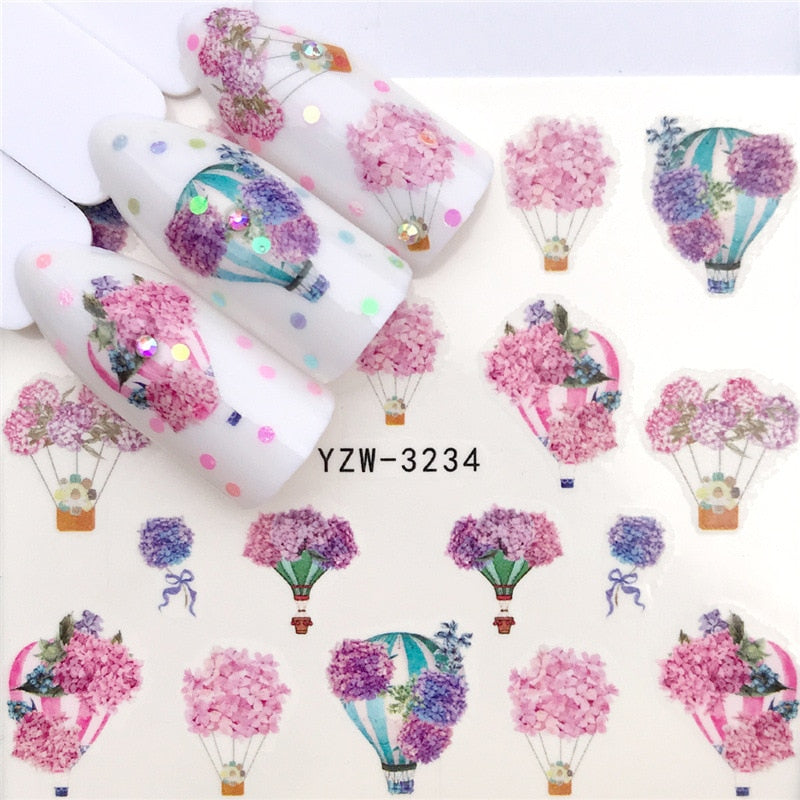 5Pcs /set Butterfly Flower Water Decals Stickers Floral Eye Cherry Flower Pattern Slider for Nails Summer Nail Art Decoration