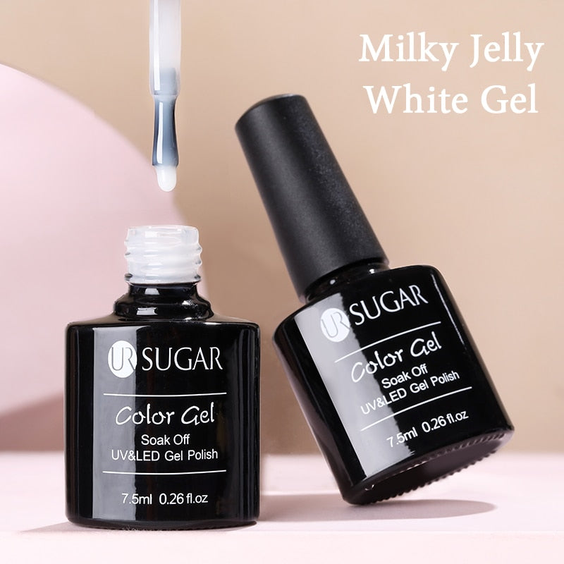 UR SUGAR 7.5ml 7ml Glass Bottle Milky Jelly White Gel Nail Polish White Color UV Led Gel Varnish For Manicure Nail Art Base Top