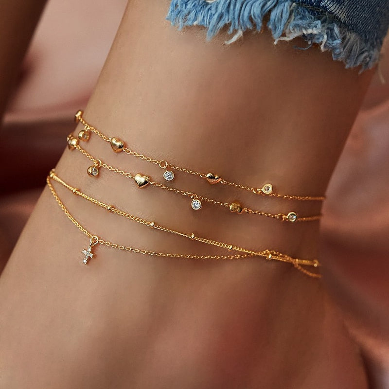 Bohemian Colorful Eye Beads Anklets For Women Shell Turtle Daisy Heart Summer Ocean Beach Ankle Bracelet Foot Leg Chain Jewelry