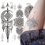 Mandala Flower Tattoo Sticker Black Retro Temporary Waterproof Lasting Hand Back Pattern Body Arm Legs Clavicle Tattoo Sticker