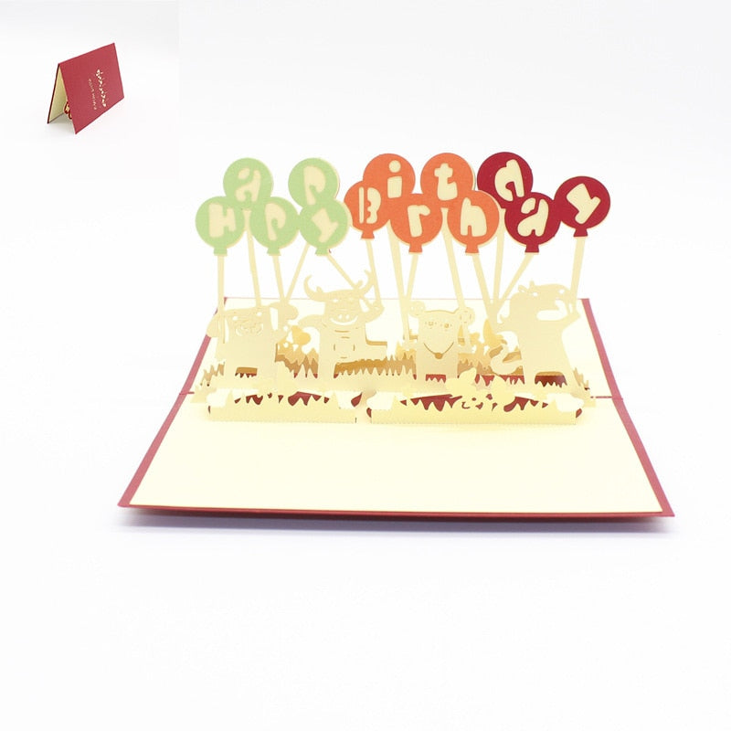 Happy Birthday Postcard Greeting Gift Cards Blank Paper 3D Handmade Pop Up Laser Cut Vintage Invitations Custom with Envelope