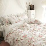 Korean Princess style Twin Queen King Bedding set 100%Cotton Girls Bed set Floral print Pink Blue Bed skirt set Duvet cover