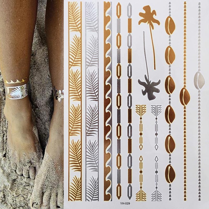 1 sheet Flash Boho Metallic Gold Feathers Shimmering Jewellery Festival Temporary Tattoo