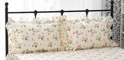 4 Pieces Beige Pink Rufflers Duvet Cover Bedskirt Set 160x200cm Bedding Set Colorful Flowers Pastoral Style Twin Queen King size