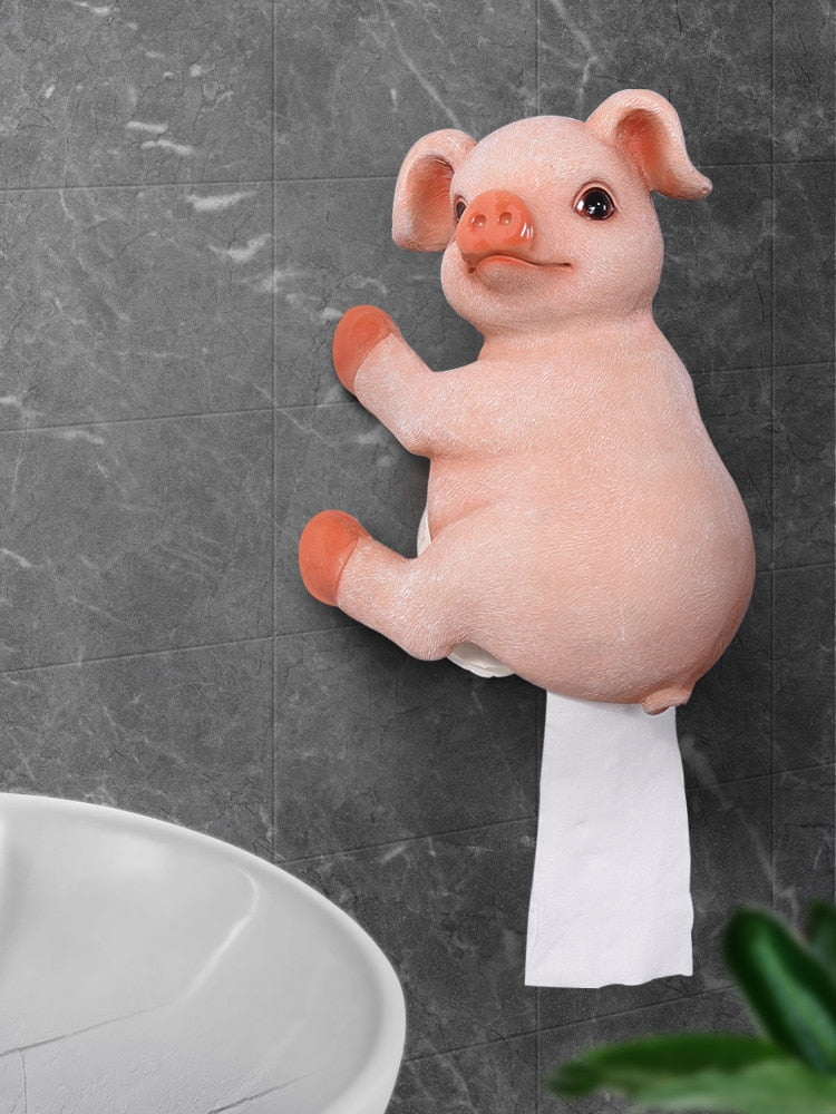 Cute Pig Roll paper towel rack wall hanging toilet Tissue Box household roll paper box bathroom waterproof toilet paper holder