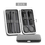 Stainless Steel Black Nail Clippers Manicure Tool Portable Pedicure Sets With Button Lock For Man 8 Pieces