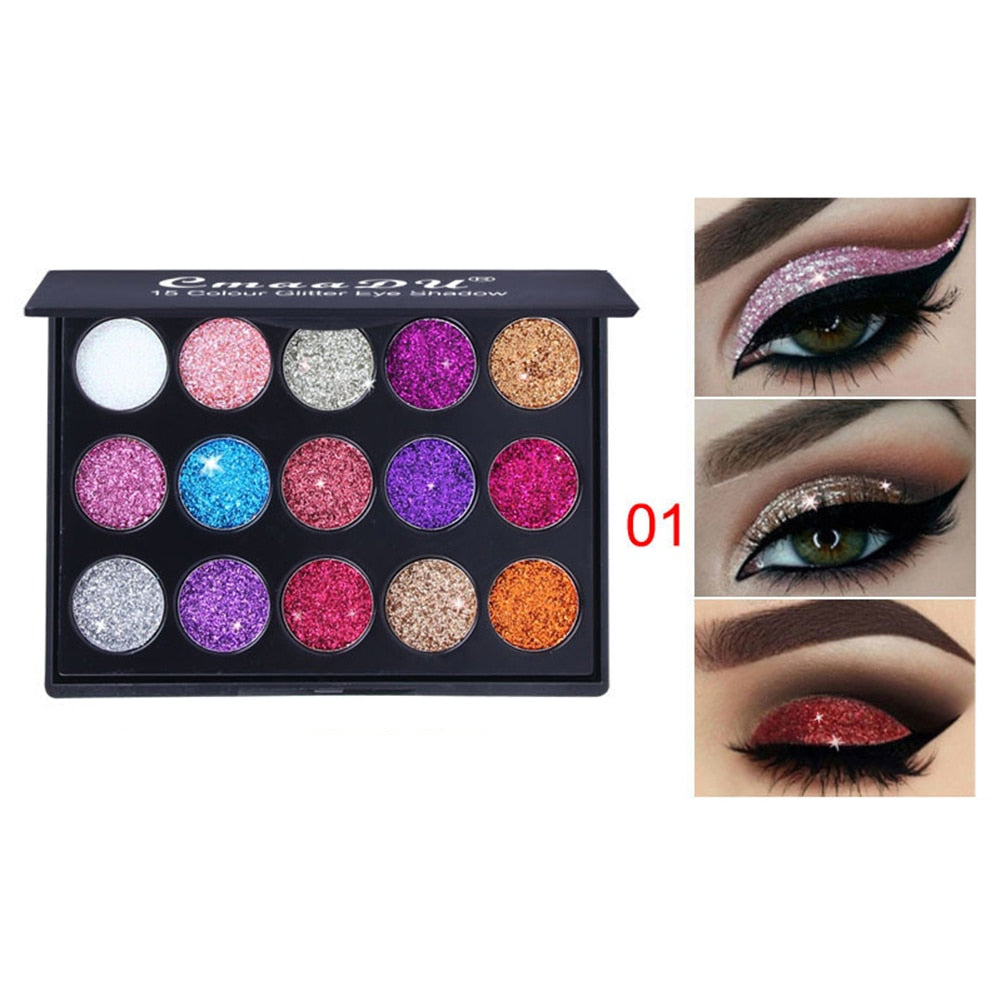 15 Colors Diamond Sequin Eyeshadow Palette High Gloss Shimmer Shiny Glitter Eye Shadow Waterproof Cosmetic Eye Makeup TSLM1