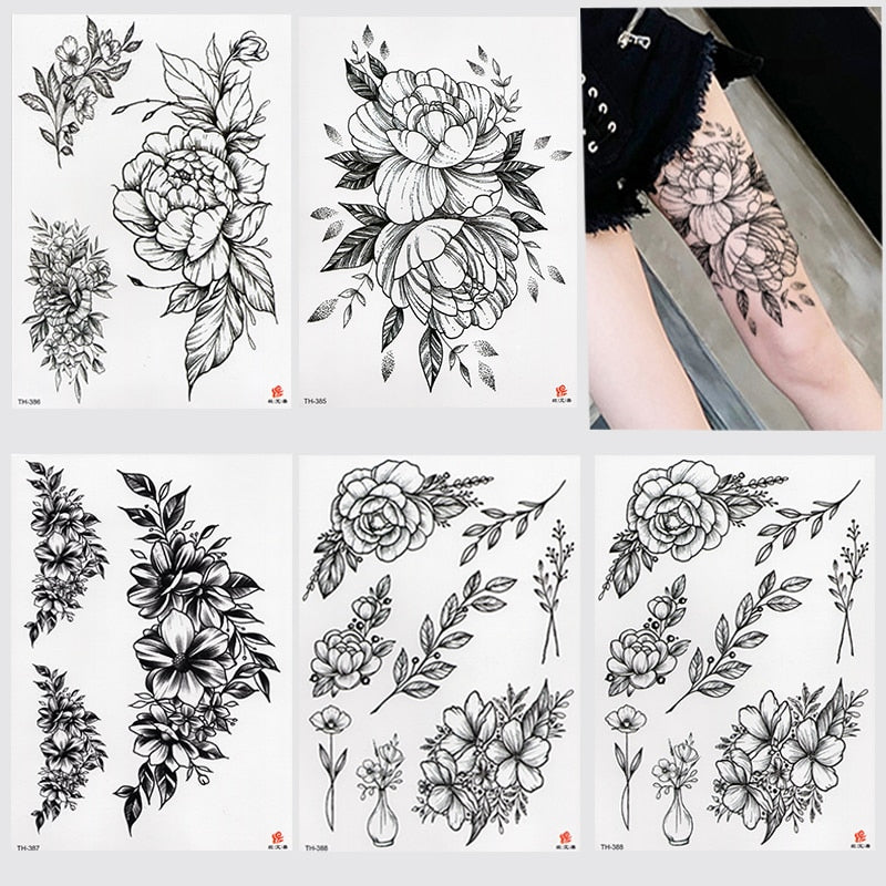 Waterproof Temporary Tattoo Sticker Lotus Rose Pattern Water Transfer Under Breast Shoulder Flower Body Art Fake Tatoo