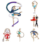 Sports Gymnastics Girls Ribbon Brooch Pin Clothes Accessories Hold Handbag Girls Couple Enamel Brooches Lady Women Jewelry Pins