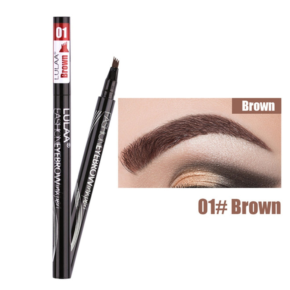 LULAA Four Heads Microblading Tattoo Eyebrow Pen Liquid Lasting Waterproof Non-fading Black Fork Tip Brown Liquid Eyebrow Pencil