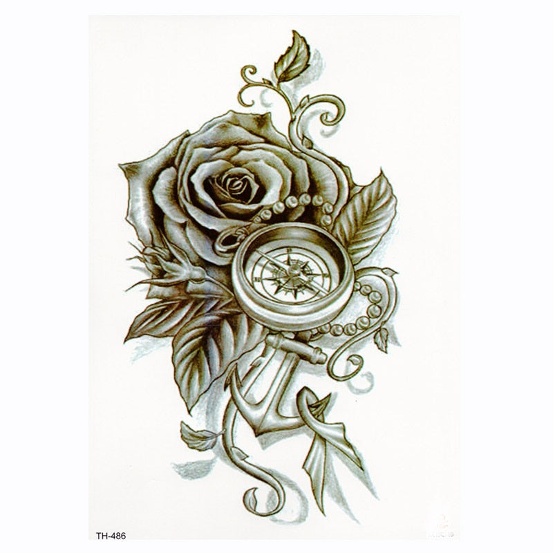 Waterproof Temporary Tattoo Sticker Lotus Rose Pattern Water Transfer Under Breast Shoulder Flower Body Art Fake Tatoo