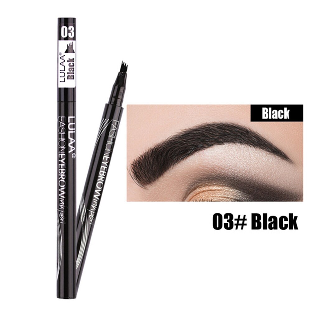 LULAA Four Heads Microblading Tattoo Eyebrow Pen Liquid Lasting Waterproof Non-fading Black Fork Tip Brown Liquid Eyebrow Pencil