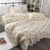 4 Pieces Beige Pink Rufflers Duvet Cover Bedskirt Set 160x200cm Bedding Set Colorful Flowers Pastoral Style Twin Queen King size