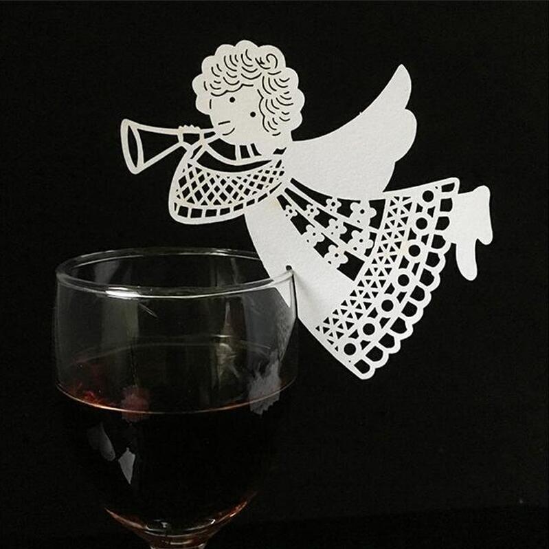 50pcs/lot White Butterfly Heart Laser Cut Table Mark Wine Glass Name Place Cards Wedding Birthday Baby Shower Christmas Supplies