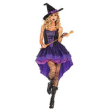 Plus Size XXL-S Halloween Witch Costume For Women Adult Sexy Purple Swallow Tail Braces Dress Hat Carnival Party Female Suit
