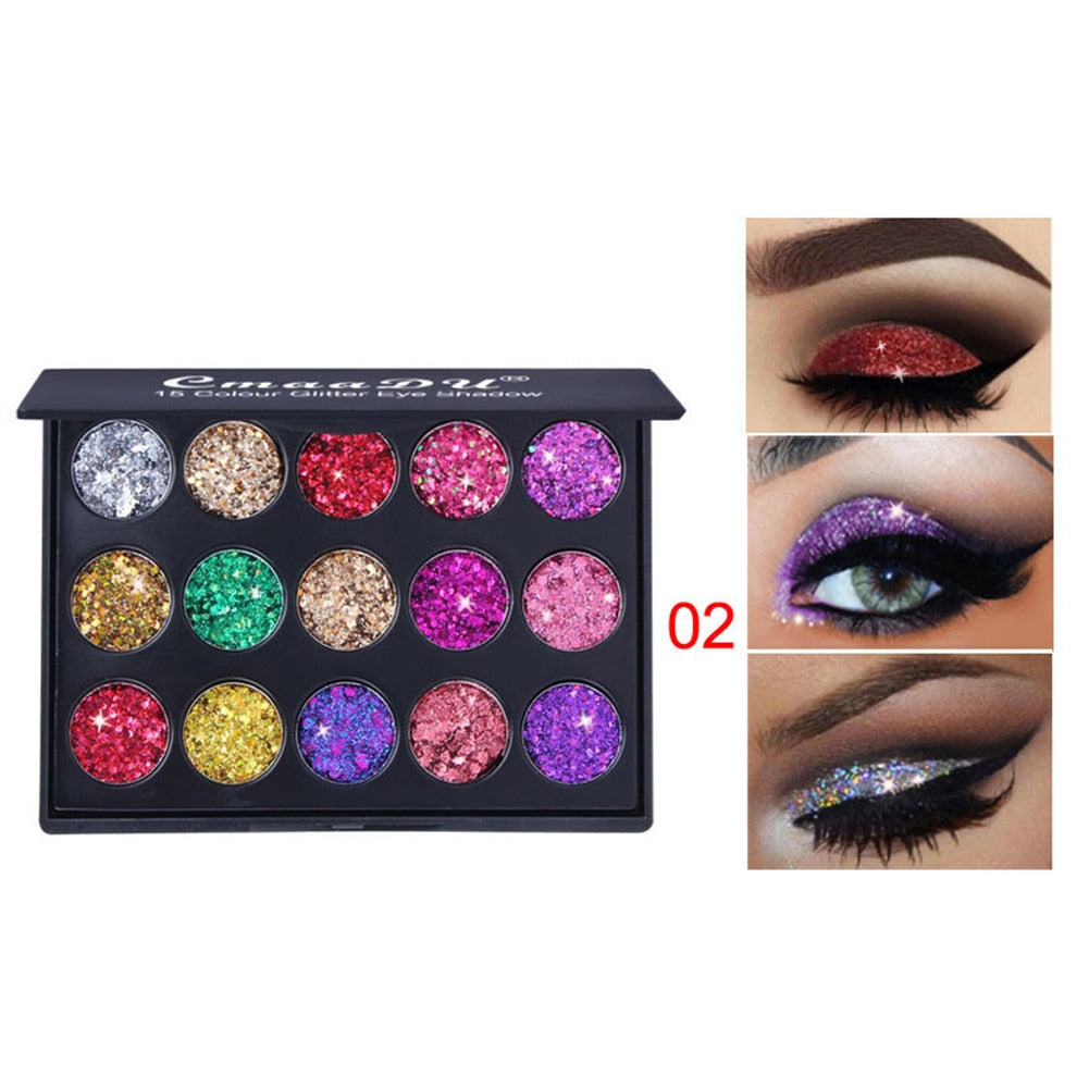 15 Colors Diamond Sequin Eyeshadow Palette High Gloss Shimmer Shiny Glitter Eye Shadow Waterproof Cosmetic Eye Makeup TSLM1