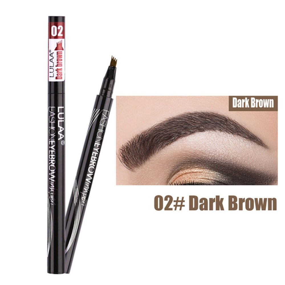 LULAA Four Heads Microblading Tattoo Eyebrow Pen Liquid Lasting Waterproof Non-fading Black Fork Tip Brown Liquid Eyebrow Pencil