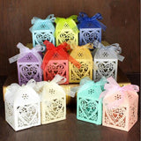 10Pcs/set Love Heart Laser Cut Hollow Carriage Favors Gifts Candy Boxes With Ribbon Baby Shower Wedding Party Supplies