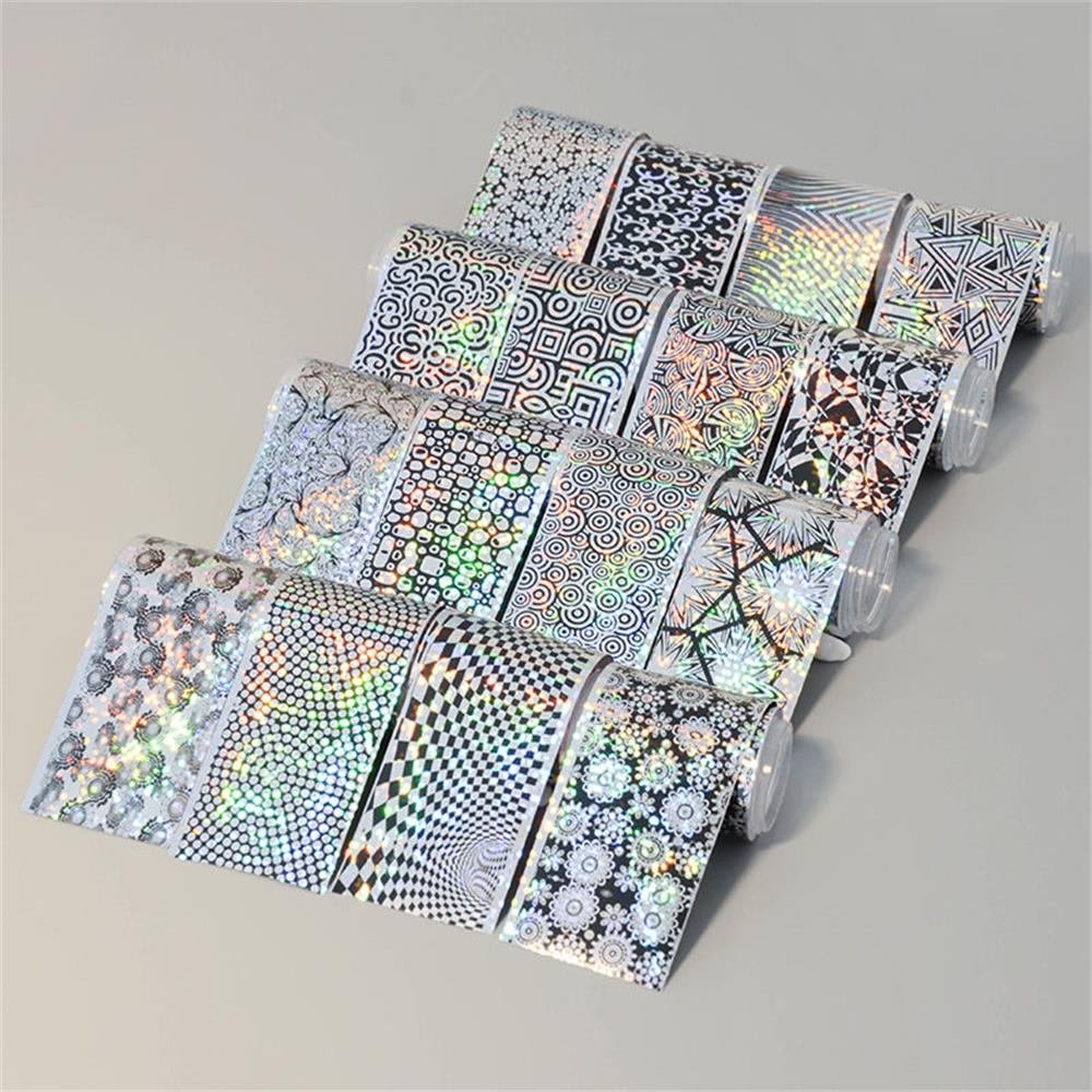 16Pcs/Lot 4*20CM Holographic Starry Sky Nail Foils Geometric Pattern Nail Art Transfer Sticker Decal Manicure Holo Nail Foil Set