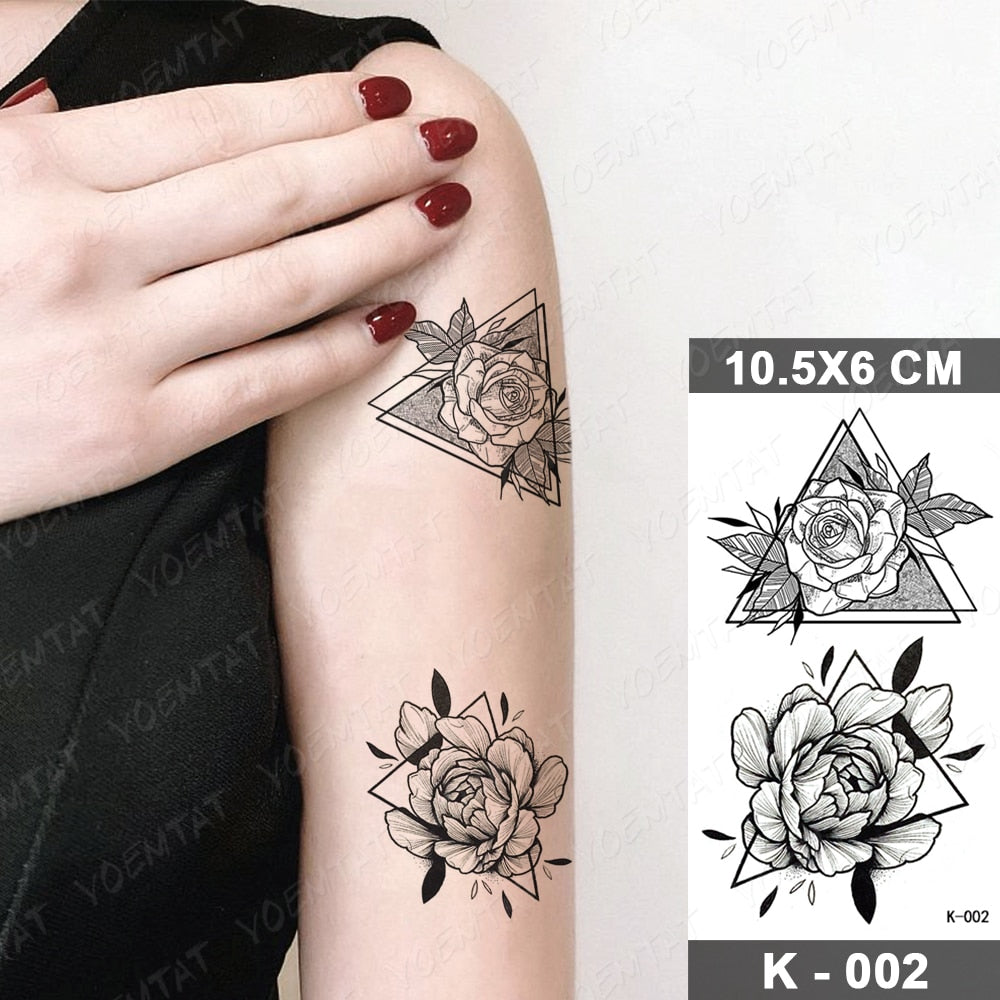 Waterproof Temporary Tattoo Stickers Butterfly Snake Rose Flower Gun Dark Flash Tatto Women Body Art Wrist Neck Fake Tattoos Men