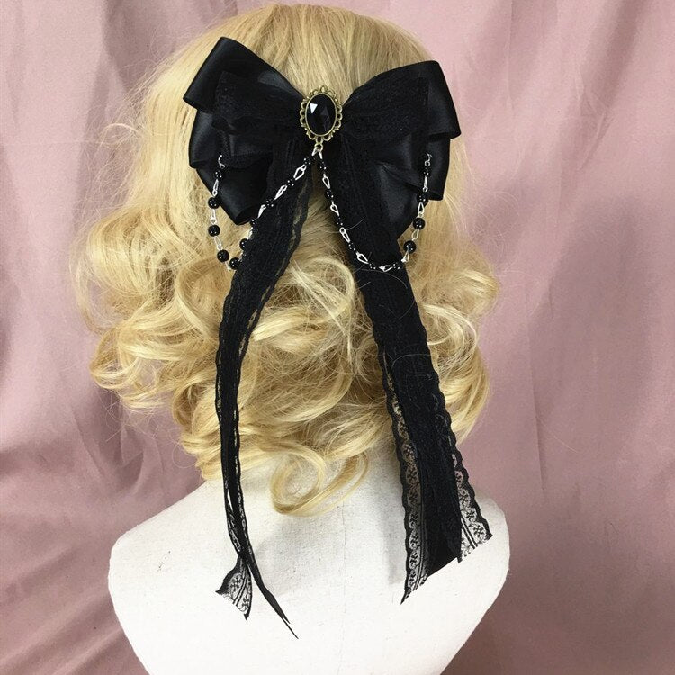 Lolita Cute Lace Bow Ribbon Hair Clip Hairpins Headdress Women Girls Headband Black White Pink Hair Accessories Hair Ornament