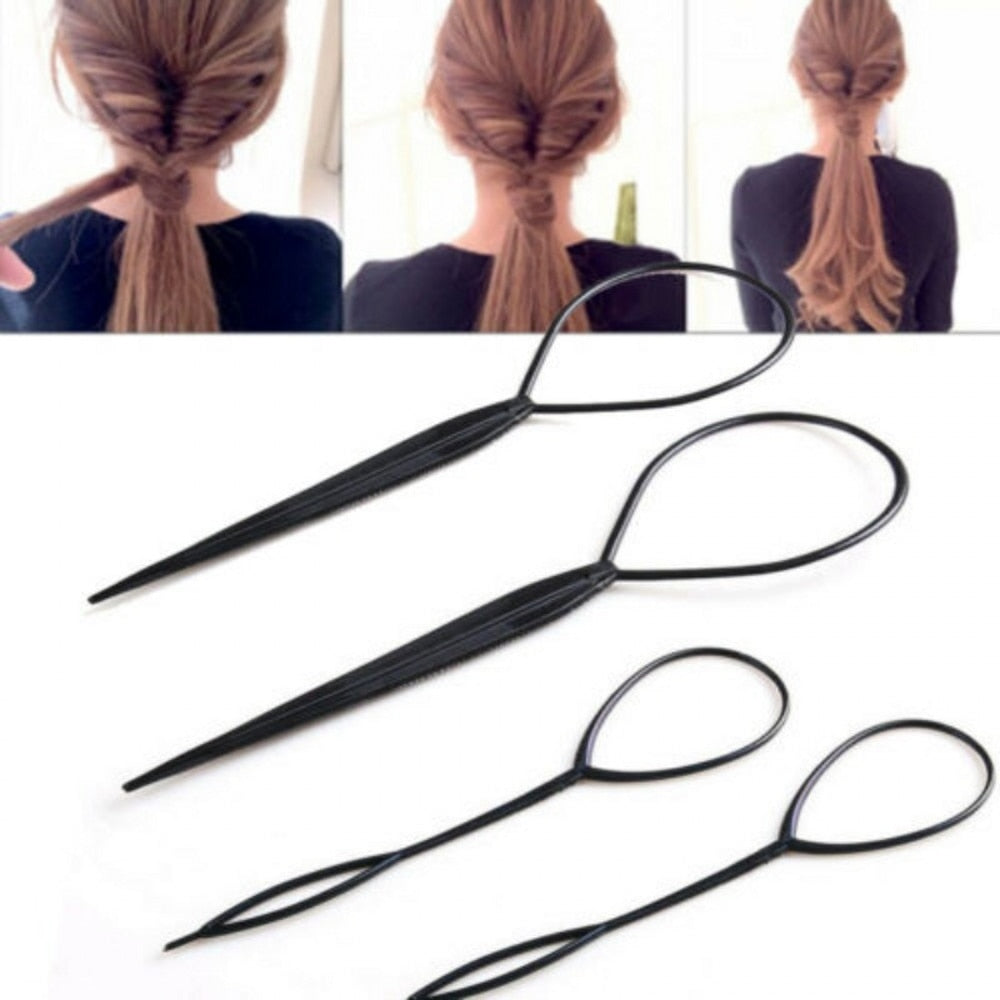4 Pcs Fashion Ponytail Creator Plastic Loop Popular Hair Styling Tools Black Topsy Tail Clip Hair Braid Maker Fashion Salon