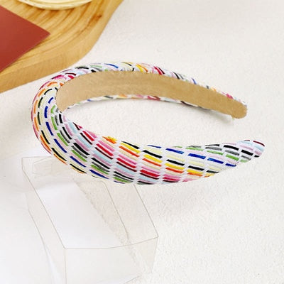 Straw Wide Sponge Plaid Knot Cross Hair Scarf Band Hairband for Women Girl Korea Headbands Fashion Accessorie