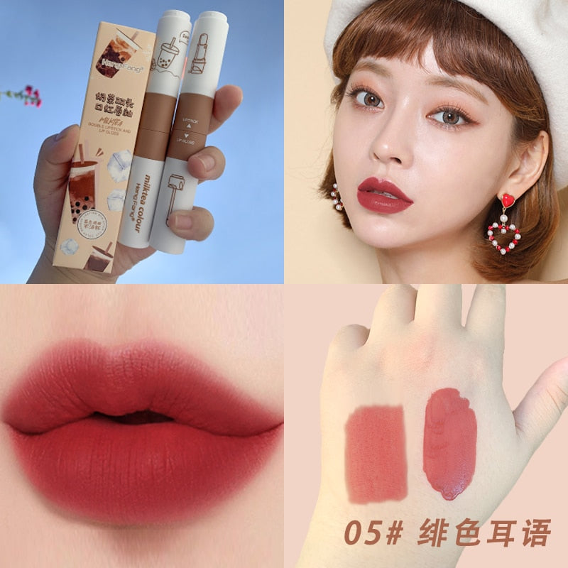 Milk-Tea Lip Gloss Matte Long Lasting Color Velvet Lipstick For Lip Moisture Waterproof Lip Tint Fashion Women Makeup Cosmetics