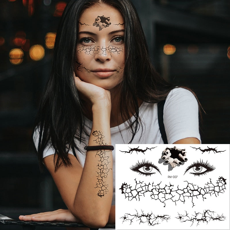 Halloween Face Temporary Tattoo Sticker Festival Party Body Makeup Stickers moon spider scar fake tattoo for woman men girls boy