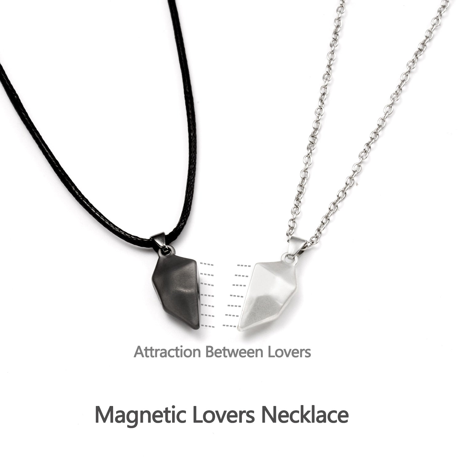 2Pcs/set Magnetic Couple Necklace Lovers Heart Black Red White Pendant Distance Faceted Charm Necklace Women Valentines Day Gift