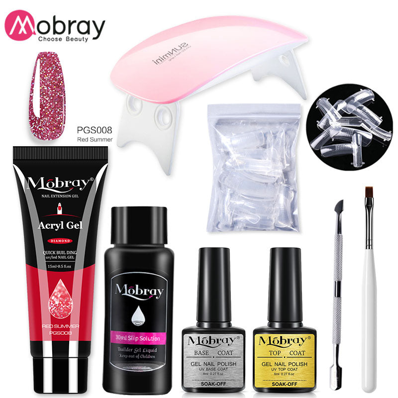 Mobray Poly Nail Gel Kit Nail Set With Nail Drying Lamp Base Top Coat Extension Gel Nail Kit Nail Tools Manicure Set