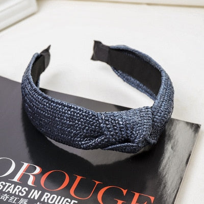 Straw Wide Sponge Plaid Knot Cross Hair Scarf Band Hairband for Women Girl Korea Headbands Fashion Accessorie