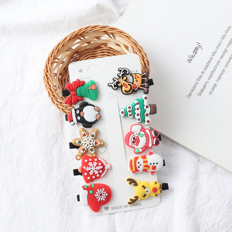 New 5/9 Pcs Suit Christmas Hair clip Christmas tree Santa Claus Hair band Baby Hairpins Headwear Girl Christmas Hair accessories