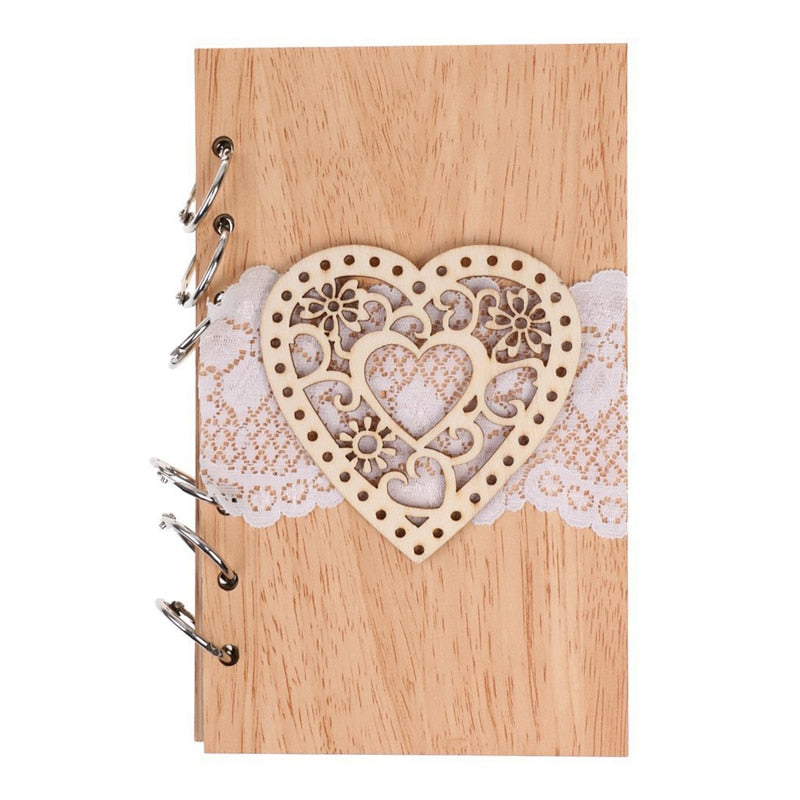 Wedding Guestbook Hollow-out Heart LOVE Mr & Mrs Wooden Carving Cover Guest Sign-in Book Wood Craft Notebook Wedding Supplies