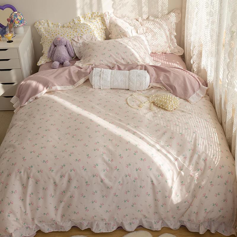 Purple Floral Duvet Cover Set with Zipper Twin Queen size 100% Cotton Girls Luxurious Soft Bedding set Bed Sheet Pillowcases