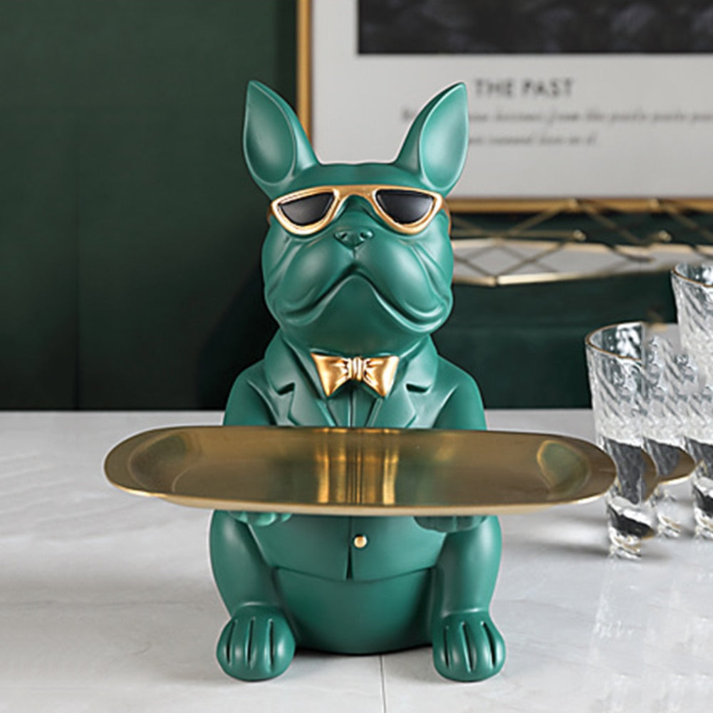 French Bulldog Sculpture Dog Statue Key Remote Control Phone Holder Storage Table Decoration Glasses Tray Home Art Statue Craft