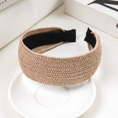 Straw Wide Sponge Plaid Knot Cross Hair Scarf Band Hairband for Women Girl Korea Headbands Fashion Accessorie