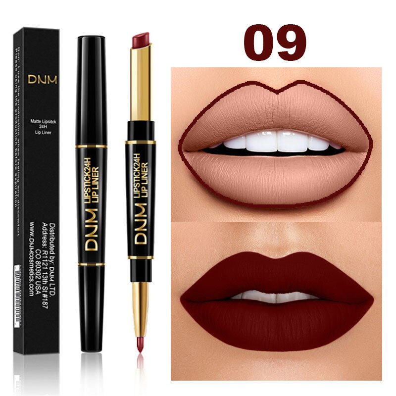 DNM Waterproof Lip Gloss Matte Lip Liner Pencil 2 In 1 Double Head Long-lasting Lipliner Lipstick Pen Lipsticks Makeup Cosmetics