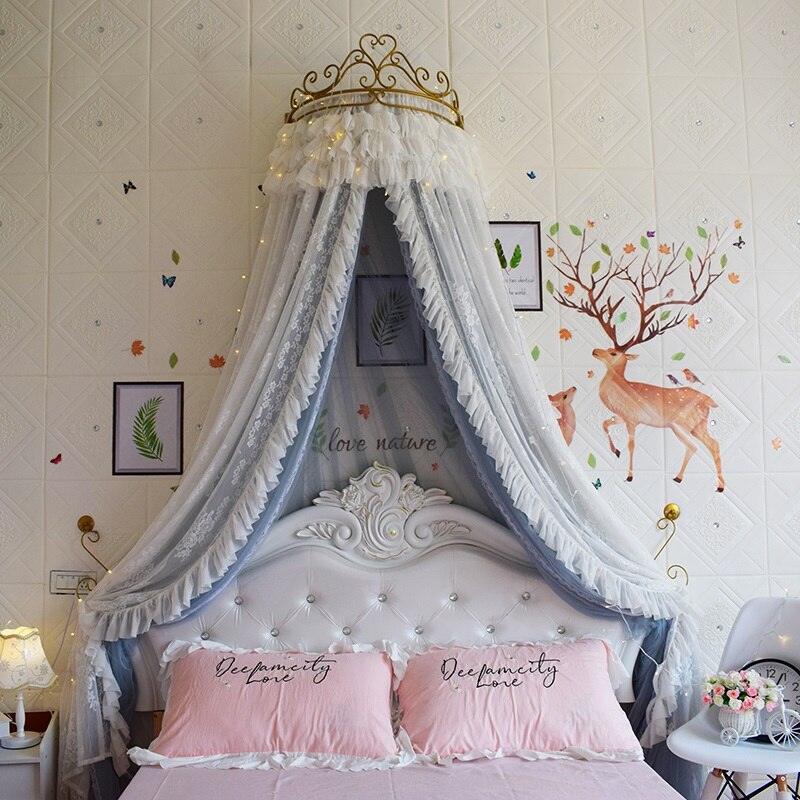 Princess Lace Bed Valance Curtain Bedside Mosquito Net Home Bedroom Decoration Baby Kids Dome Tent Wedding Room Canopy Bedcover