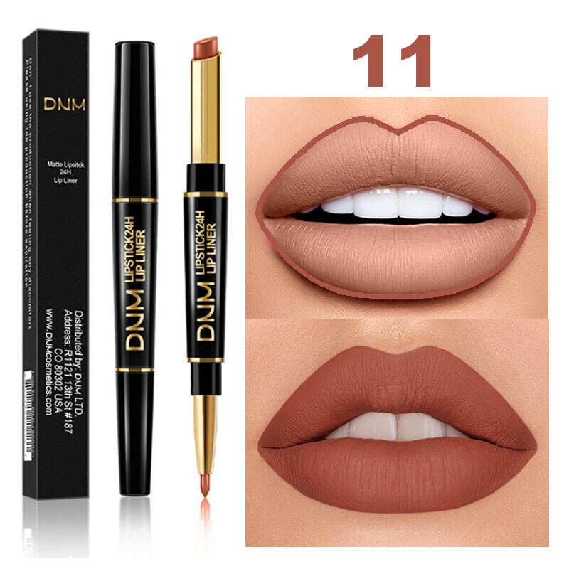 DNM Waterproof Lip Gloss Matte Lip Liner Pencil 2 In 1 Double Head Long-lasting Lipliner Lipstick Pen Lipsticks Makeup Cosmetics