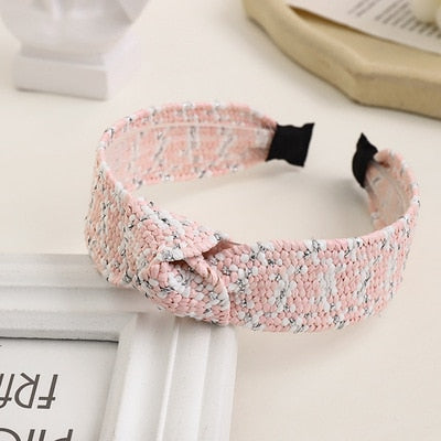 Straw Wide Sponge Plaid Knot Cross Hair Scarf Band Hairband for Women Girl Korea Headbands Fashion Accessorie