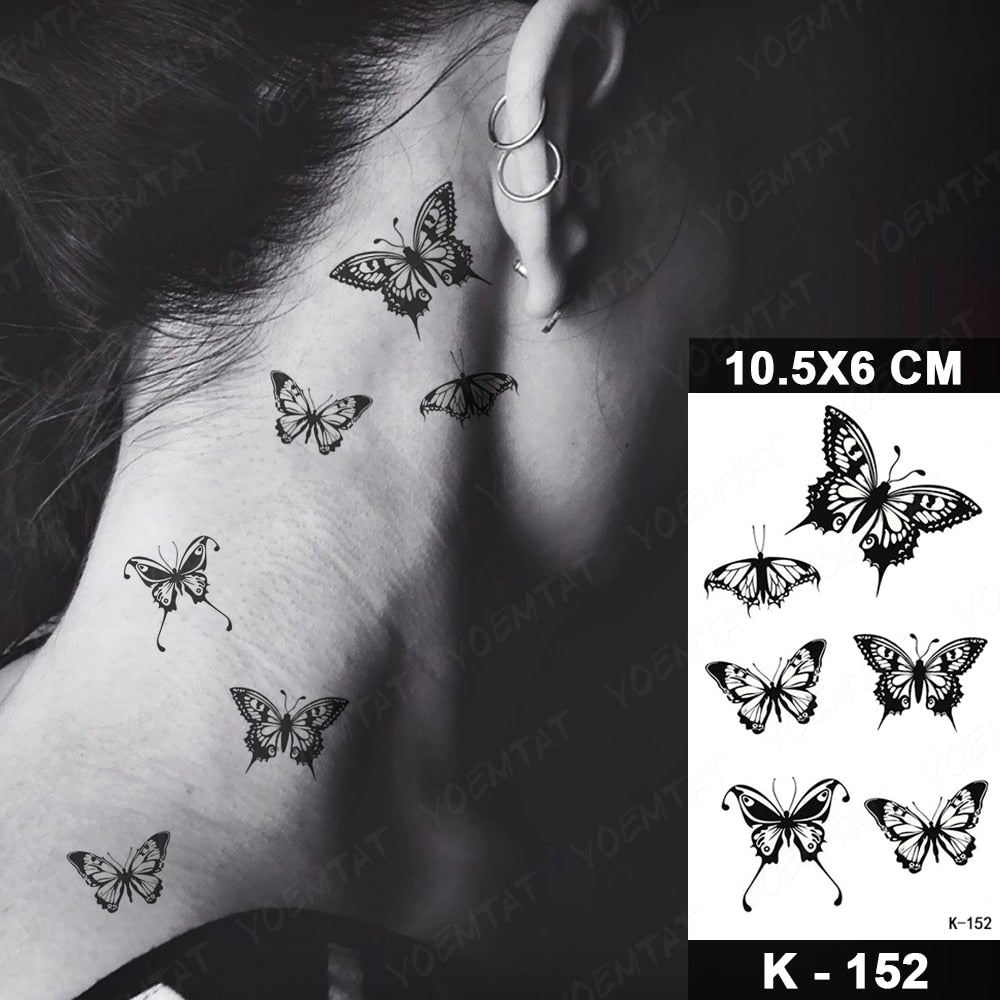 Waterproof Temporary Tattoo Stickers Butterfly Snake Rose Flower Gun Dark Flash Tatto Women Body Art Wrist Neck Fake Tattoos Men