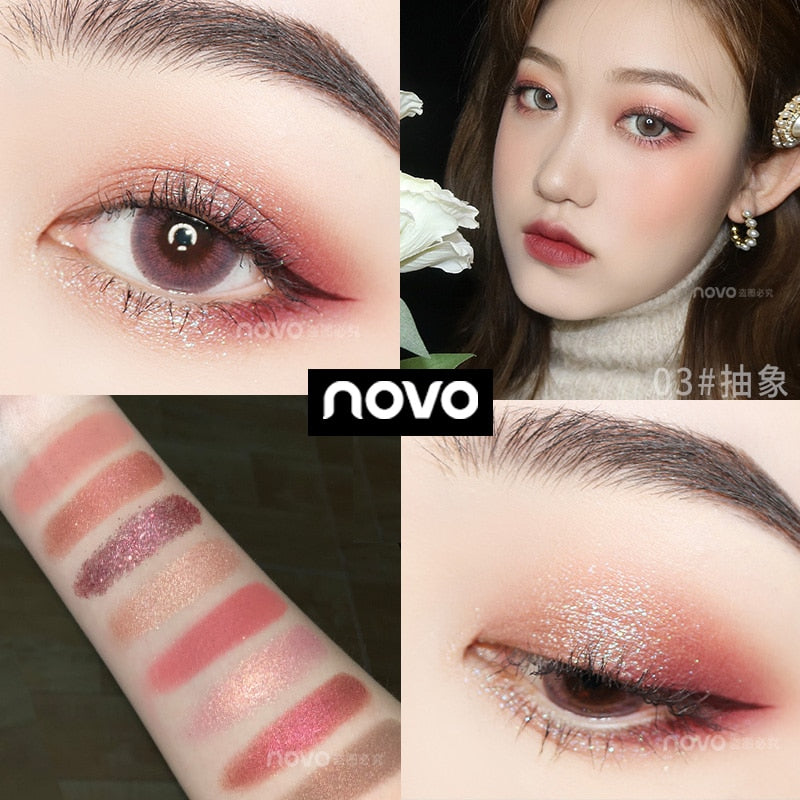 NOVO 9 Colors Fashion Eyeshadow Palette Matte Glitter Shimmer Eye Makeup Waterproof Long-lasting Pigmented Smooth Cosmetics