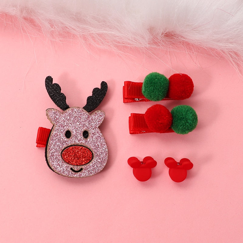 New 5/9 Pcs Suit Christmas Hair clip Christmas tree Santa Claus Hair band Baby Hairpins Headwear Girl Christmas Hair accessories