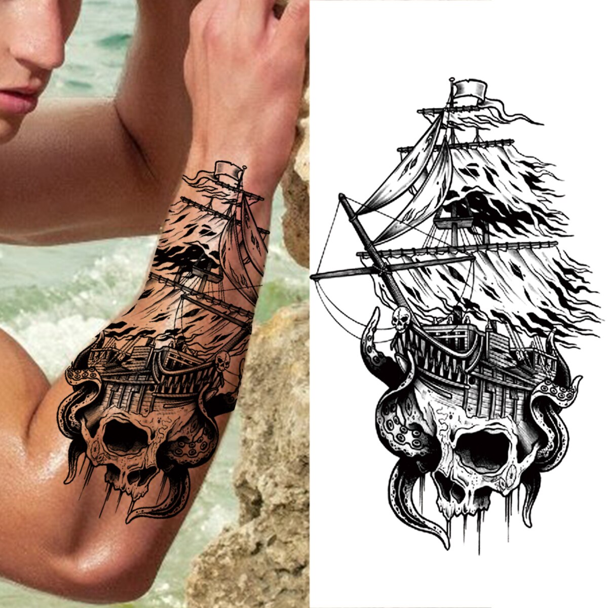 Halloween Skull Flower Temporary Tattoos For Kids Men Women Spider Wizard Clown Fake Tattoo Stickers Unique skeleton Tatoos