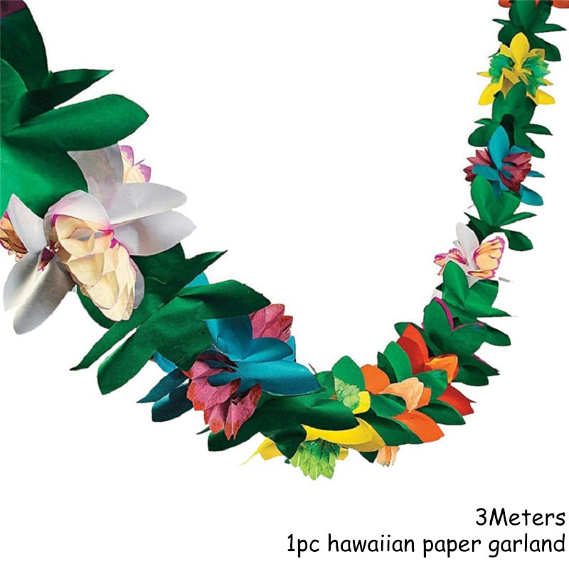 Hawaiian Party Decorations Palm Leaves Bunting Banner Luau Flamingo Summer Tropical Party Decoration Jungle Safari Party Ballons